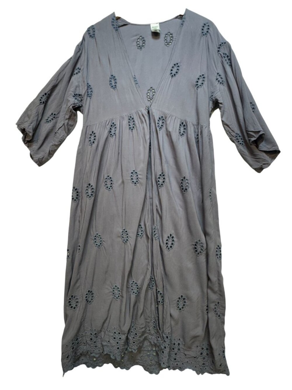 Womens Embroidered Eyelet Floral Kimono Cover Up Dress Size S-M Navy Beach